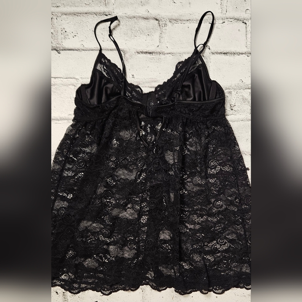 La Vie En Rose Black Lace Babydoll Chemise Womens Large Sheer Mesh - Picture 9 of 14
